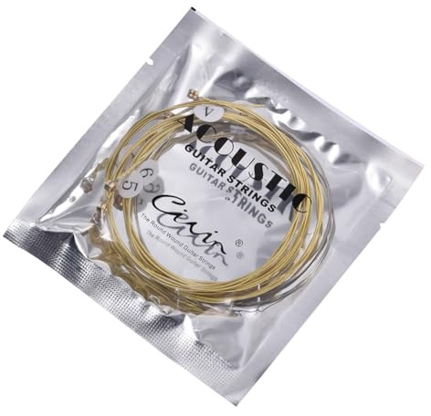 Gitarrensaiten – Akustikgitarrensaiten | Saiten aus akustischem Stahl für 6 Saiten, tiefer, heller Projektionston, Ersatzstahlsaiten | Messing-Sechskantkern (Tasche)