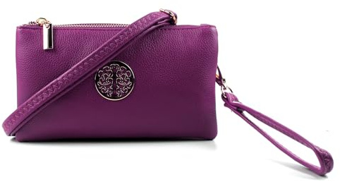AOSSTA Womens Small Crossbody Bag for Girls Crossbody Phone Bags Mini Shoulder Handbag With Wristlet Adjustable Strap (Purple)