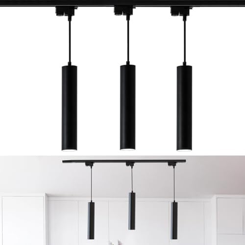 Lumiled Schienensystem Set 1 m Schwarz 3× GU10 Pendelleuchten Hängelampen Strahler Lichtschienensystem Komplettset Deckenleuchte Stromschiene erweiterbar aus Aluminium für Wohnzimmer Küche Büro