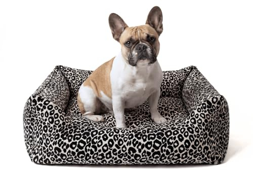 PAW WOW Hundebett Leonie | Orthopädisches Hundebett mit Memory Foam | Weiches Hundekörbchen Beige Schwarz | Abnehmbarer waschbarer Bezug | rutschfest | Komfort Schlafplatz für Hunde (85x65cm)