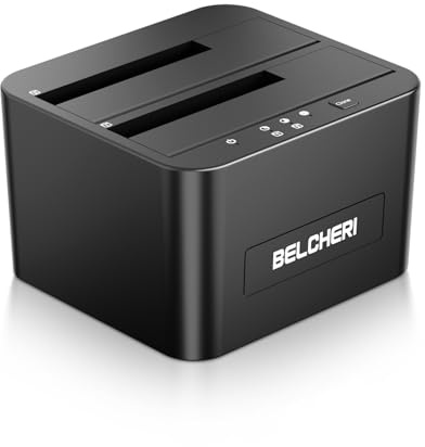 BELCHERI Docking station per dischi rigidi USB 3.0 doppio alloggio, per HDD/SSD SATA da 2,5/3,5, clonazione offline e UASP per backup dei dati