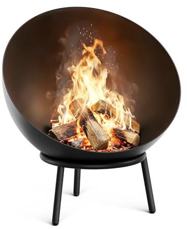 blumfeldt Fireball 66 cm Feuerstelle – Stahl-Feuerschale mit kippbarem 2-in-1-Design, 3 mm Dicker Stahl, stabile Basis, Ascherost, Schürhaken & Regenschutz