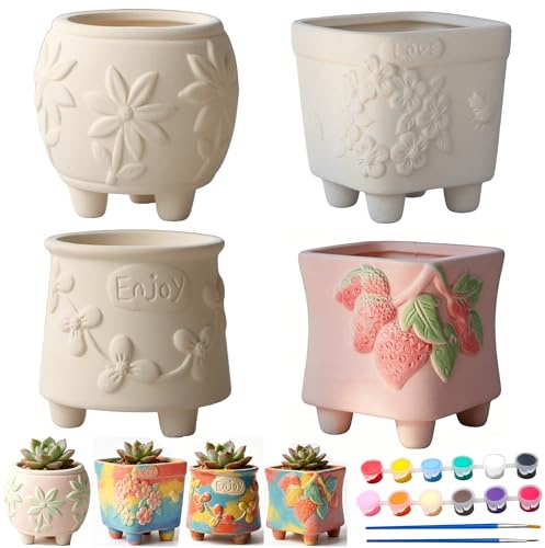 WDEC 4PCS Kindergarten Set - Flower Garden kit for Painting with pots, Paint & Plant Gardening Kit, Arts and Crafts Kits,Creative Educational Toys for Girls & Boys Age 5-12