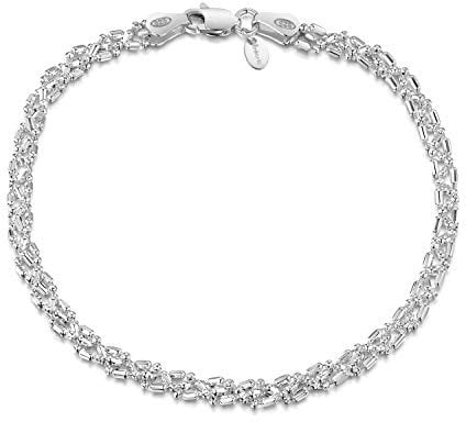 Amberta 925 Sterlingsilber Armkette - Diamantierte Kugelkette Armband - 3.5 mm Breite - Verschiedene Längen: 18 19 20 cm (20cm)