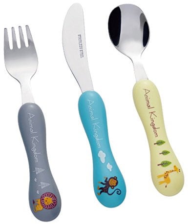 Bon Animal Kingdom 3-Piece Children's Cutlery Set/Kids Cutlery/Toddler Utensils/Flatware, Knife/Fork/Spoon, Mirror Polished Stainless Steel with Fun Animal Designs