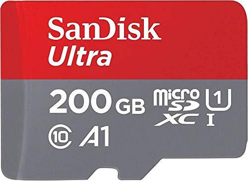 SanDisk Carte Mémoire MicroSDHC Ultra 200 Go + Adaptateur SD, Vitesse de Lecture Allant Jusqu'à 100MB/S, Classe 10, U1, Homologuée A1