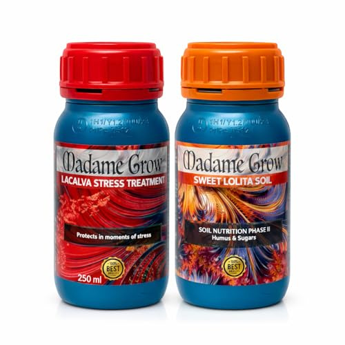 MADAME GROW Bio Dünger Set 2x250ml – Organischer Flüssigdünger Wachstum & Blüte – Stressschutz Pflanzen – Grow Dünger Indoor & Outdoor – Autoflower & Aromatische Pflanzen – Bio Made in EU