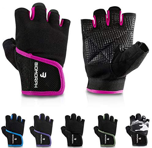 BIOMORPH Trainingshandschuhe für Damen und Herren I Fitness Handschuhe für Krafttraining, Bodybuilding, Crossfit (Hot Pink, 15,5cm - 17,5cm - XS)
