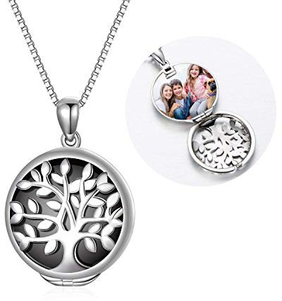 SOULMEET Silber Medaillon Halskette die Bilder 925 Baum Medaillon Schmuck Geschenk für Frauen Mädchen Familienmitglieder hält