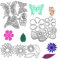 AFUNTA Metall-Stanzformen, Prägeschablonen-Werkzeug, 2 Sets Blumenblätter-Form, 14 Stile, 3D-Stanzschablonen & 4 Stück Schmetterlingsform Stanzformen für Albumdekoration, Grußkarten, Basteldekoration