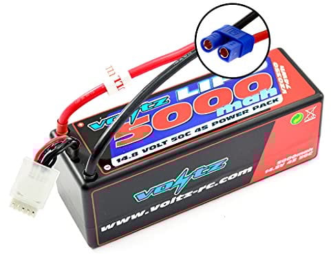 Voltz 5000mAh 4S 14.8V 50C Hard Case LiPo RC Car Battery w/EC5 Connector Plug