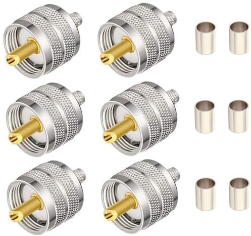 Greluma 6 Stk UHF PL-259-Stecker Crimp-Koax-Adapter RF-Stecker für RG58 / U LMR195-Koaxialkabel Kompatibel mit Amateurfunk