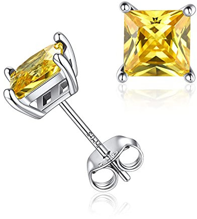 ChicSilver 925 damen Silber November Birthstone Ohrstecker Silber Quadrat Ohrstecker für Frauen Schmuck mit simuliertem gelbem Topas Stein