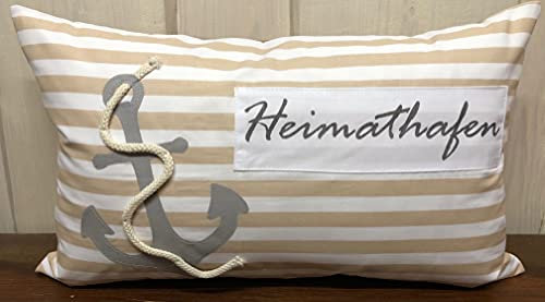 Maritimer Kissenbezug *Heimathafen* beige/weiß gestreift 30x50cm.