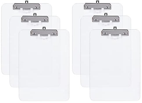 Hnogri Kunststoff-Klemmbrett 6er-Set, Standard A4 Letter Size Klemmbretter für Studenten, Büro und Frauen, Zwischenablage mit Stifthalter und Low Profile Clip, Größe 16,5 x 9 Zoll, (Klar)