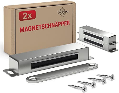 LouMaxx magnetic door catch extra strong – holding force 25kg – set of 2 in stainless steel – cabinet magnets - door magnet - door magnetic catch - magnetic cabinet latch - magnetic door latch