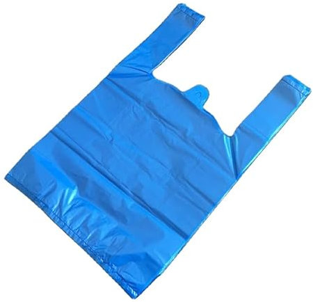 Sabco - Blue 100pcs 11 X 17 X 21 Plastic Vest Carrier Bags - Blue Vest Style Carrier Bags - Plastic Carriers With Handles - Heavy Duty Ideal For Grocery Shopping