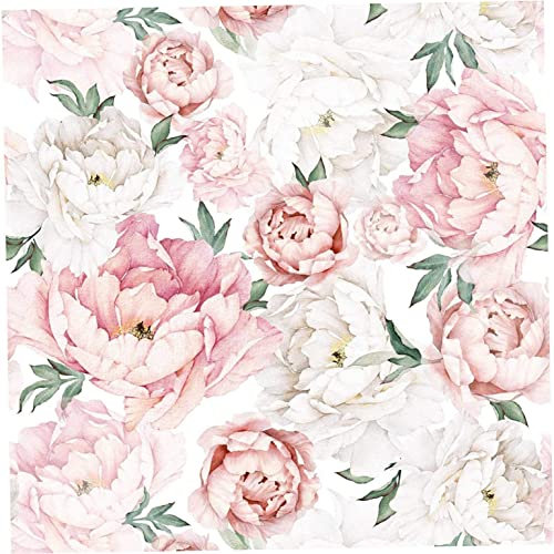 NOPEILVI Watercolor Floral Wallpaper Peel and Stick Self-Adhesive Removable Vintage Peony Wallpaper Roll Pink Flower Vinyl Decorative Contact Paper for Cabinet Living Room DIY Decor 17.7 X 118