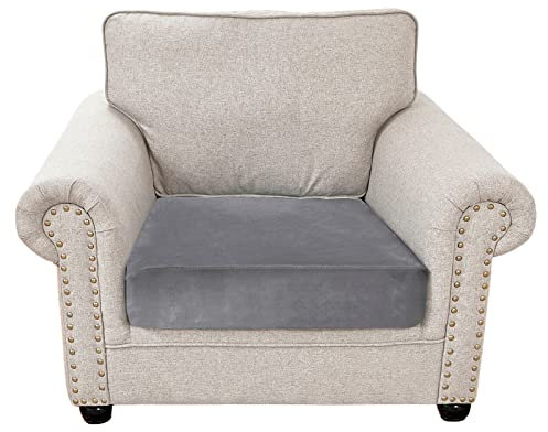 Qelus Samt Sofa Sitzkissenbezug,Stretch Couchüberzug,1 Stück Sofakissen Schonbezug,weicher Möbelschutz(Grau,1 Sitzer)