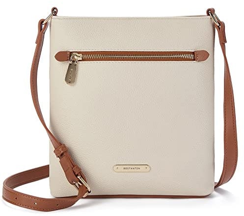 BOSTANTEN Umhängetasche Damen Mittelgroß, PU Leder Crossbody Schultertasche, Umhänge Tasche Handtasche Damen Umhängetasche Elegant Beige Braun