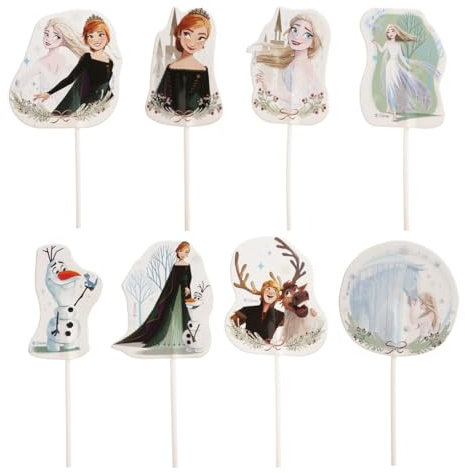 dekora - Kit para Decorar Cupcakes o Tartas de Frozen de Disney - Cake Toppers en Papel - 8 Modelos 16 Unidades