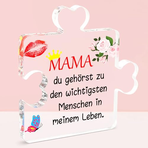 LOHAME Mama Geschenk Muttertagsgeschenk Geburtstagsgeschenk für Mama Muttertag Geburtstag Geschenk von Tochter oder Sohn Acryl Block Puzzle mit Spruch Ich Liebe Dich Mama Geschenk für Mutter