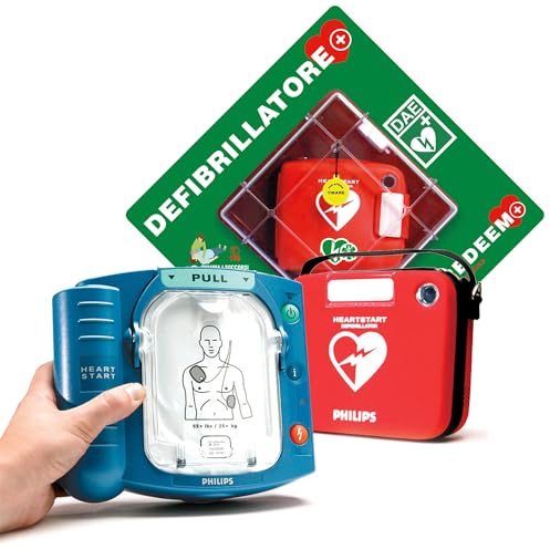 Gisinti Kit Defibrillatore semiautomatico Philips HS1 Con Teca Da interno e pannello in ABS. Defibrillatore Portatile Garanzia 8 ANNI con Teca e Istruzioni manuale Italiano