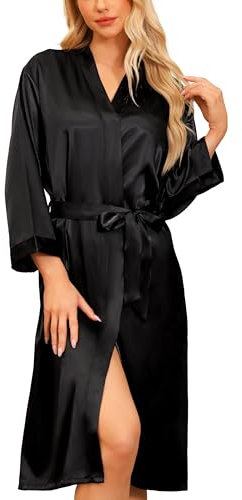 Sopesil Accappatoio da Donna in Raso Abiti Lunghi Per Donne Abiti da Sposa Abbigliamento da Notte Morbido Per Matrimoni, Scollo a V,M,Blu