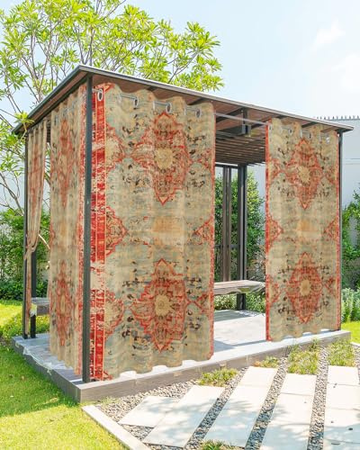 Onekaccu Boho-Outdoor-Vorhänge für Terrasse, wasserdicht, mit Ösen, Sichtschutzvorhang, wetterfest, Außenvorhänge für Veranda, Pavillon, Pergola, Cabana, 2 Paneele, 137,2 x 274,3 cm, rustikales