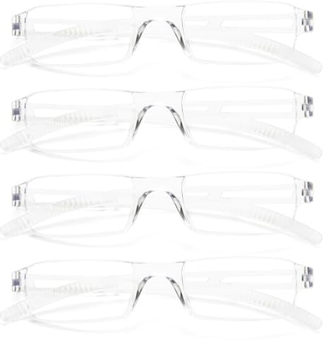 MMOWW 4er Pack randlose Lesebrille für Damen und Herren mit klarer | Rechteckig, Blaulicht-Blockierbrille