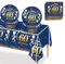 MORAINJAY Juego de vajilla de cumpleaños de 37 piezas para 60, juego de vajilla azul marino y dorado para fiesta de 60 cumpleaños con platos, servilletas, mantel, juego de vajilla para 60, suministros