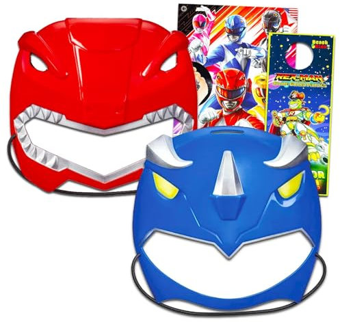 Power Rangers Lot de 2 masques pour enfants – Ensemble avec masques de Ranger rouge et bleu pour déguisement, jeux de simulation, tatouages, plus | Accessoires de costume Power Rangers