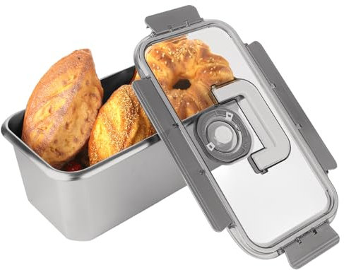 DAJAVE Bread Bin Airtight Bread Box for Kitchen, Stainless Steel Bread Storage Containers Small Breadbin Time Recording Breads Box with Lid for Bread, Toast, Pastry, Cookie - 6000ml