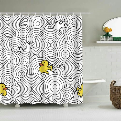 XHBYW 80-180 CM Largeur * 180/200 CM Goutte Rideaux de Douche en Polyester Canard Mignon Rideau de Douche imperméable résistant à la Moisissure avec Crochets 200 CM Drop