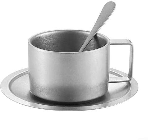 Sleek Lines in Our Classic Vintage Style - Juego de tazas de café de acero inoxidable de doble pared con una cuchara (200 ml)