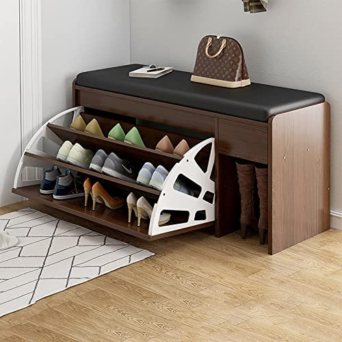 SchuhregalSchuhregal Schuhregale 3-lagiges Schuhregal mit Türen Großraum-Schuhschrankbank mit PU-Kissen Veranda-Schuhregal mit Schubladen Holzschuhschränke für Flure Schlafzimmer B 80 (B 80CM) Chaser