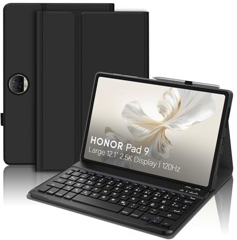 SENGBIRCH Keyboard Case for Honor Pad 9 Tablet 12.1'' 2024 - UK Layout Bluetooth Wireless Detachable Keyboard, Protective Cover for Huawei Honor Pad 9 Tablet 12.1 inch, Black