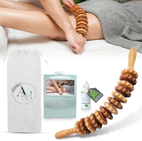 KIT ANTI-CELLULITE qui CHANGE TOUT : Combo rouleau strié madérotherapie bois+ventouse! Huile Made in France anti-cellulite et pochette OFFERTE. Massage ventre/Cuisses/Bras/Corps-Récup sportive