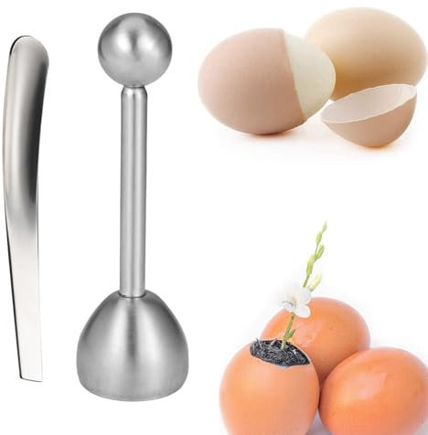 Stainless Steel Eggshell Opener with Egg Spoon, Egg Cracker Topper Eggshell Cutter Egg Opening Tool, Kitchen Egg Lover Egg Opener Kitchen Egg Shell Cutter Tool Cracker Gift Set, Boiled Egg Peeler