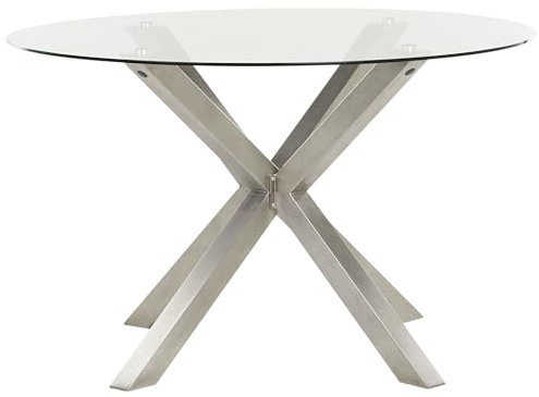 Beliani Gartentisch Glas transparent Edelstahl Silber rund ⌀120cm X-Beine modern Maletto