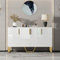 Wyibwy Modernes Sideboard mit 4 Türen, großer Stauraum, Hochglanzkommode mit geometrischem Design, mit Griffen und Beinen aus Metall, für Wohnzimmer, Esszimmer, Anrichte Wohnzimmer 140 x 40 x 80 cm,