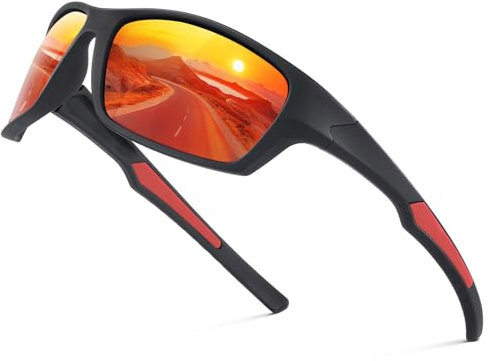 suoso Sportbrille-Herren-Damen-Sport Sonnenbrille-Polarisierte-UV400 Schutz-Sunglasses-Men-Women-Sonnenbrille Schwarz-Fahrradbrille-Rennrad brille,7-Schwarz-Rot