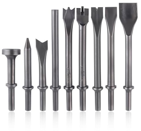 SPEEDWOX 9Pcs jeu de burin pneumatique poinçon de marteau à Air outils outils de burin pneumatique outil de perceuse de marteau de Style rond pour tuiles maçonnerie béton brique travail de Pierre