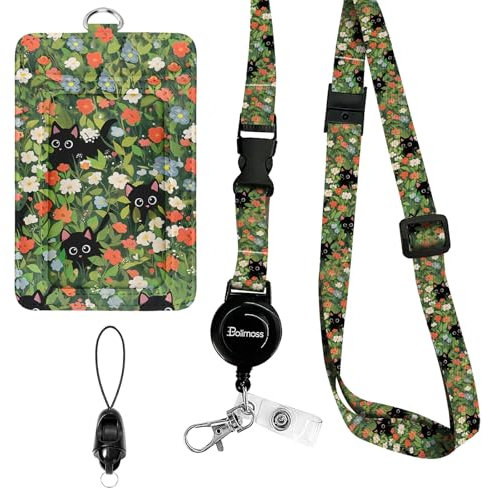 bolimoss Schlüsselband mit Ausweishalter, niedlicher Blume, Leder, Ausweishalter mit verstellbaren, einziehbaren Schlüsselbändern, mit drehbarem Metallverschluss, für Damen, Krankenschwester, Lehrer