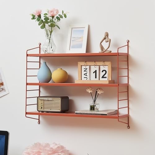 [en.casa] Modulares Wandregal Strängnäs Metallregal Ziegelrot Hängeregal mit 3 Regalböden Badregal Küchenwandregal Wandablage Wohnzimmer