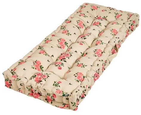 Dibor Garden Bench Cushion Beige Floral Print 100% Cotton 2 Seater Seat Pad Patio Furniture Mattress Cushion