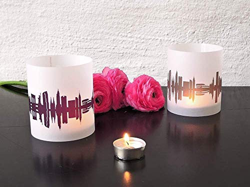 New York Skyline Windlicht 2er Set Lichthülle - Tischlicht Geschenk-Idee Deko personalisierbar mit eigenem Namen Text Datum Spruch Botschaft