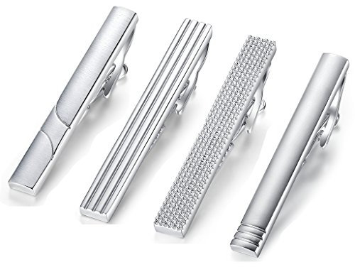 HONEY BEAR 4 Stück 5.4cm Herren Krawattennadel Set Krawattenklammer für Normale Krawatte Edelstahl Tie Clip,Silber (5.4cm für Normale Krawatte ohne Box)