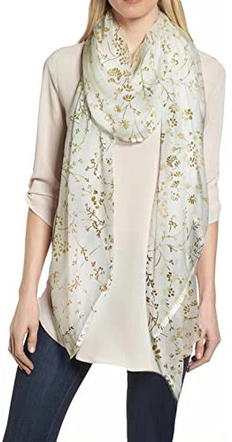 Lina & Lily Damen Schal Hijab Glitzer Blumenmuster (Weiß)