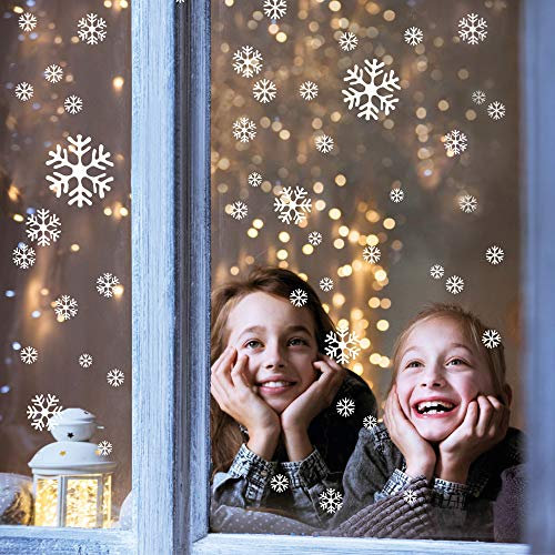 Fensterbild Weihnachten 50 Schneeflocken und Punkte weiß – WIEDERVERWENDBARE Fensteraufkleber